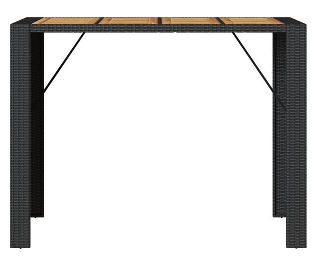 fekete polyrattan kerti bárasztal akácfa lappal 145x80x110 cm