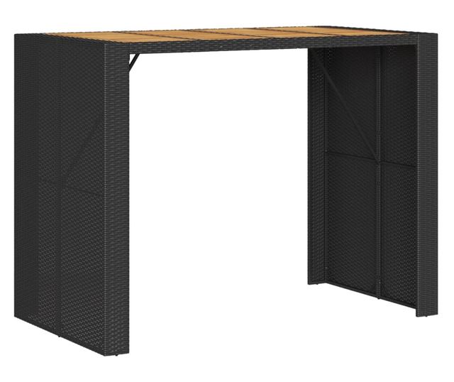 fekete polyrattan kerti bárasztal akácfa lappal 145x80x110 cm