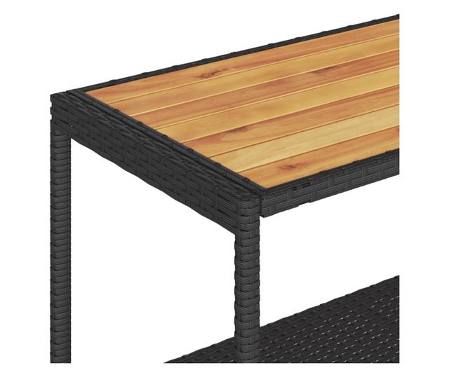 3 szintes fekete polyrattan és tömör akácfa zsúrkocsi