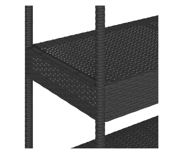 3 szintes fekete polyrattan és tömör akácfa zsúrkocsi