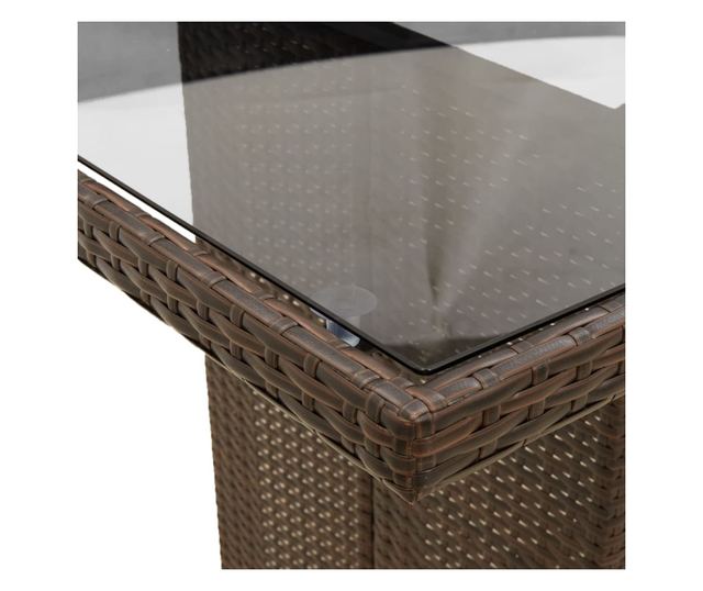 barna polyrattan üveglapos kerti asztal 240 x 90 x 75 cm