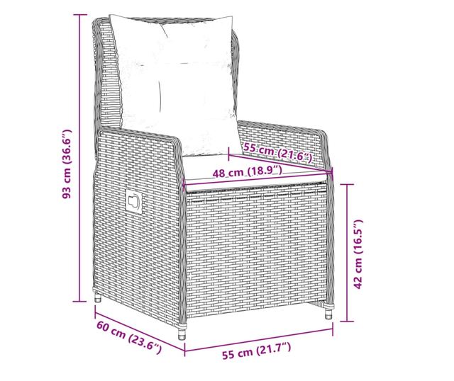 2 db barna polyrattan dönthető kerti szék