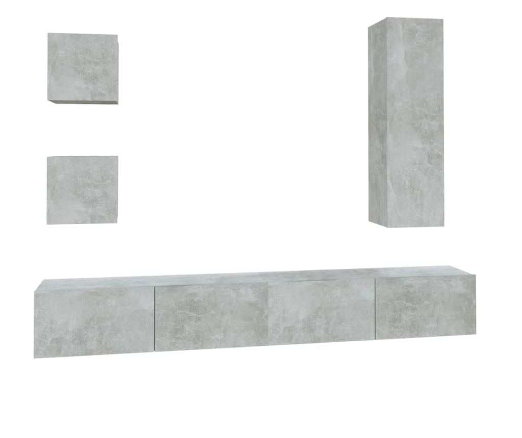 TV omarica set, 5 kosov, betonsko siva, konstruiran les - 2