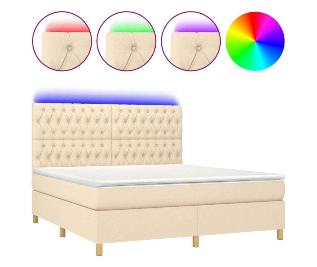 Тапицирано легло с матрак и LED, кремаво, 160x200 см, текстил - 2