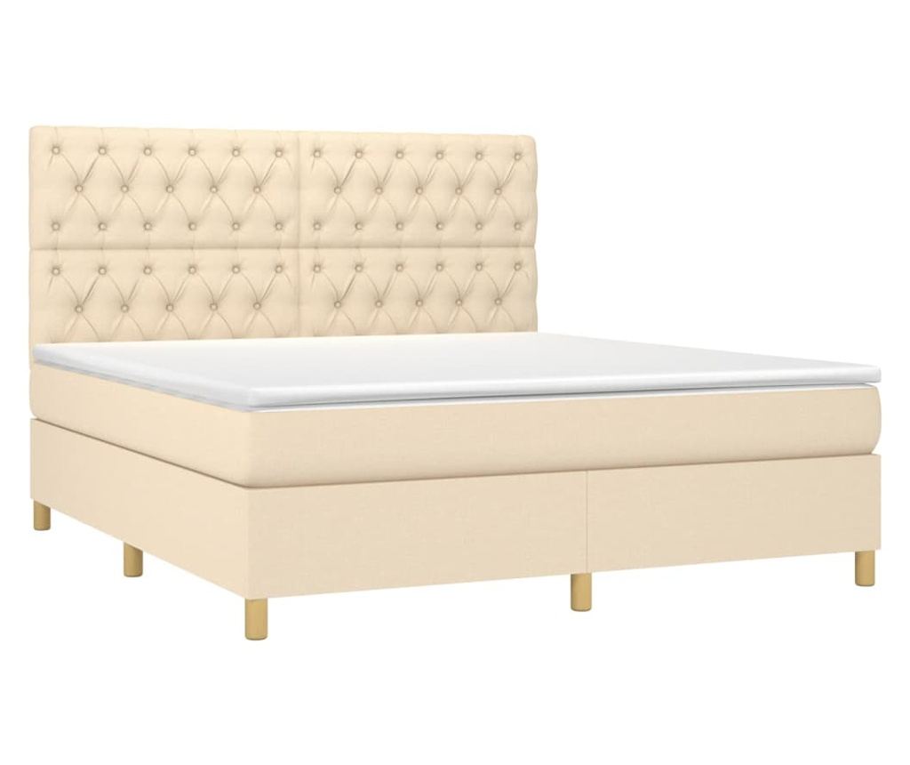 Тапицирано легло с матрак и LED, кремаво, 160x200 см, текстил - 3