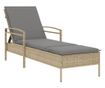 bézs polyrattan napozóágy párnával 63x200x81 cm