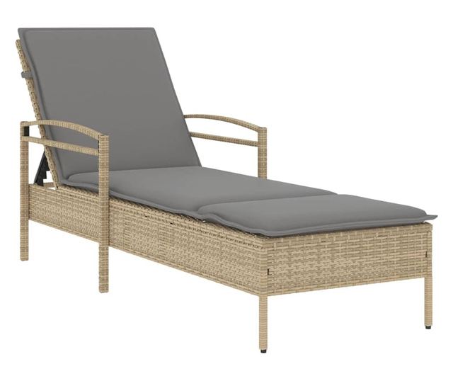 bézs polyrattan napozóágy párnával 63x200x81 cm