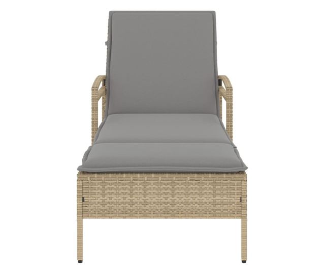 bézs polyrattan napozóágy párnával 63x200x81 cm