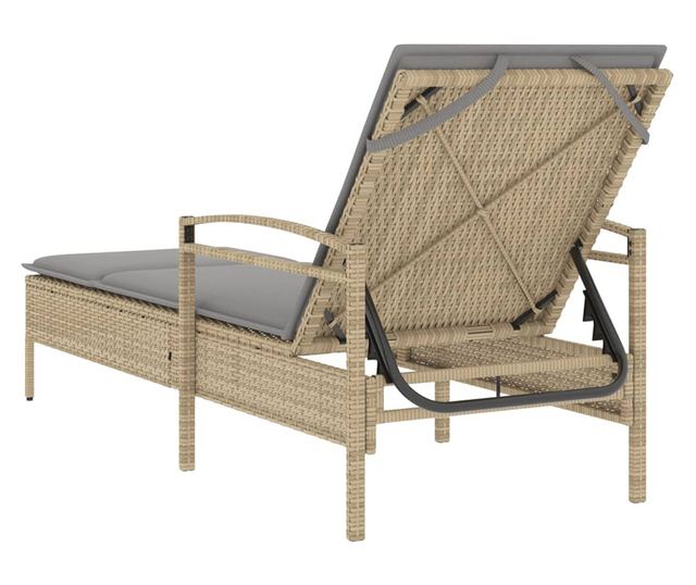 bézs polyrattan napozóágy párnával 63x200x81 cm