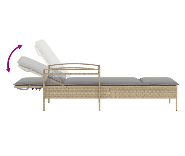 bézs polyrattan napozóágy párnával 63x200x81 cm