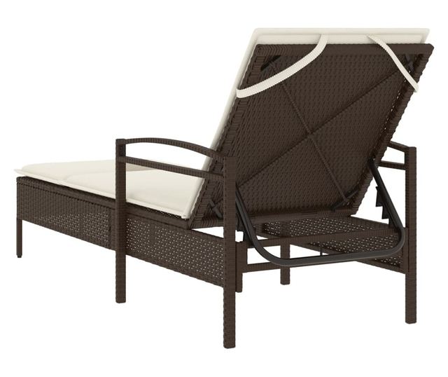 barna polyrattan napozóágy párnával 63x200x81 cm