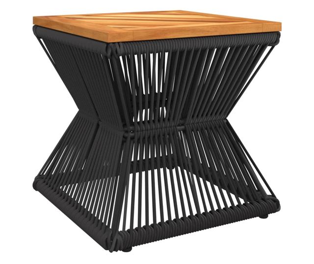 fekete tömör akácfa dohányzóasztal drót aljjal 38 x 38 x 38 cm