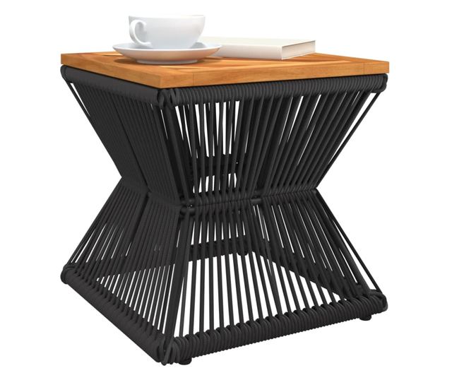 fekete tömör akácfa dohányzóasztal drót aljjal 38 x 38 x 38 cm