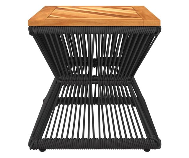 fekete tömör akácfa dohányzóasztal drót aljjal 38 x 38 x 38 cm