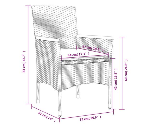 2 db szürke polyrattan kerti szék párnával