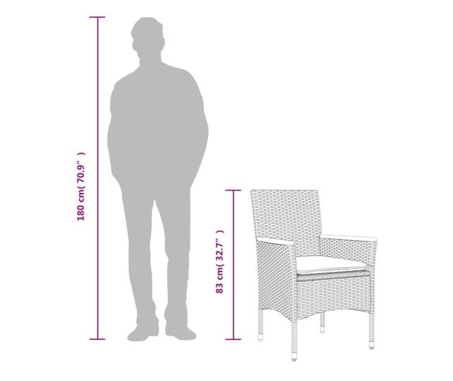 2 db szürke polyrattan kerti szék párnával