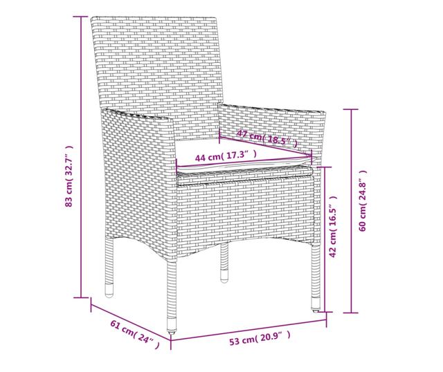 2 db fekete polyrattan kerti szék párnával