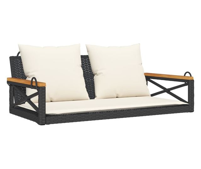 fekete polyrattan hintapad párnákkal 109 x 62 x 40 cm