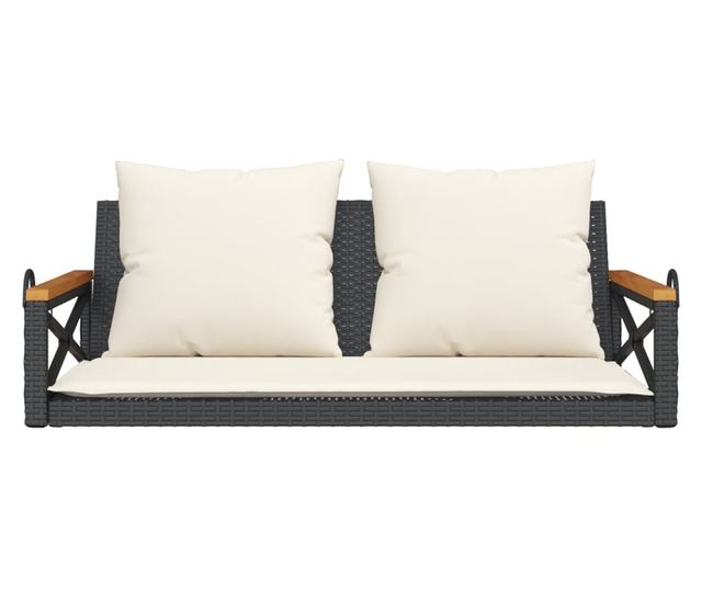 fekete polyrattan hintapad párnákkal 109 x 62 x 40 cm