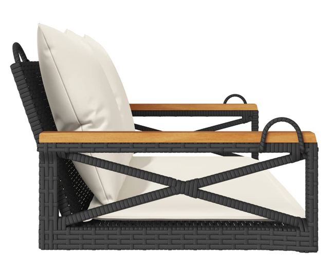 fekete polyrattan hintapad párnákkal 109 x 62 x 40 cm