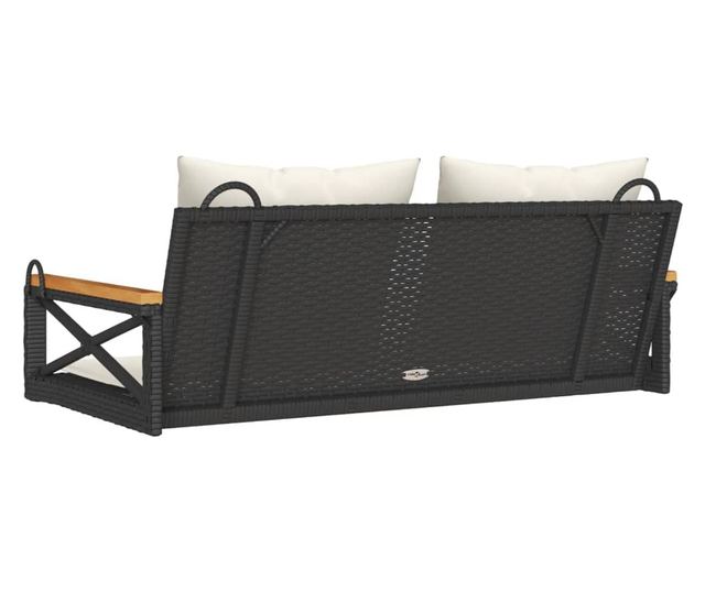 fekete polyrattan hintapad párnákkal 109 x 62 x 40 cm