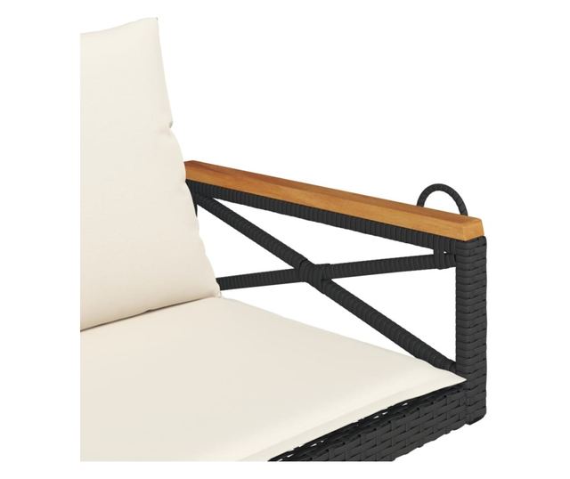 fekete polyrattan hintapad párnákkal 109 x 62 x 40 cm