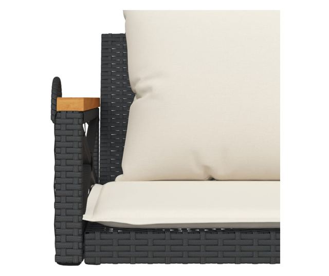 fekete polyrattan hintapad párnákkal 109 x 62 x 40 cm