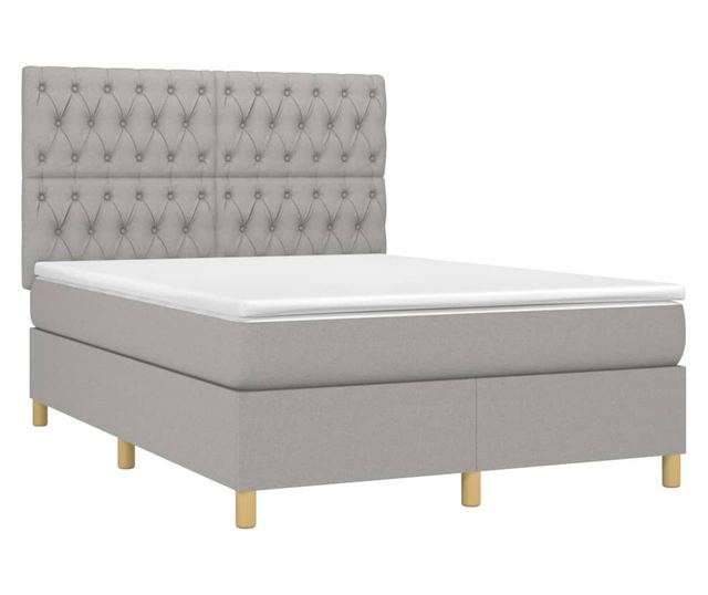 Рамка за легло с матрак и LED, светло сиво, 140x200 см, текстил