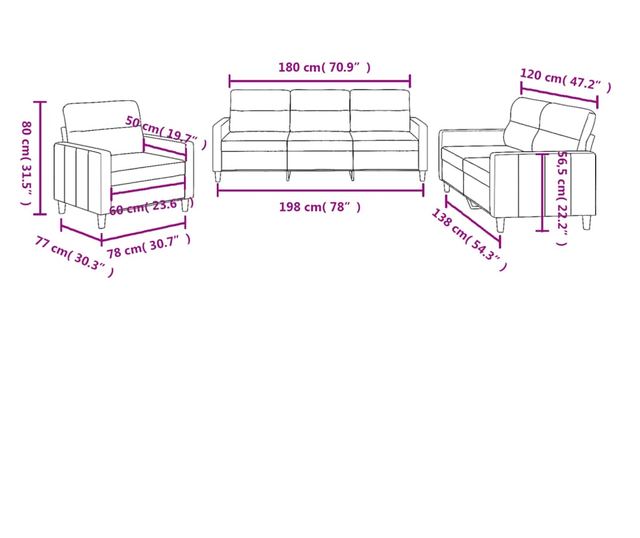 Комплект дивани от 3 части с възглавници, кафяв, плат