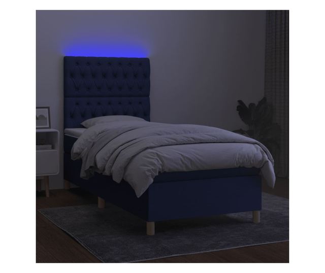 Пружинно легло с матрак и LED, синьо, 120x200 см, текстил