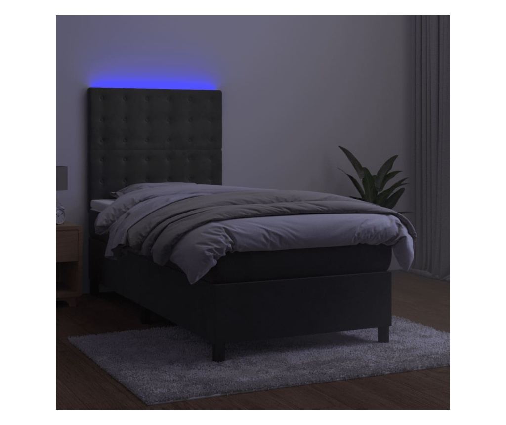 Легло с пружини, матрак и LED, тъмно сиво, 90x200 см, кадифе - 4