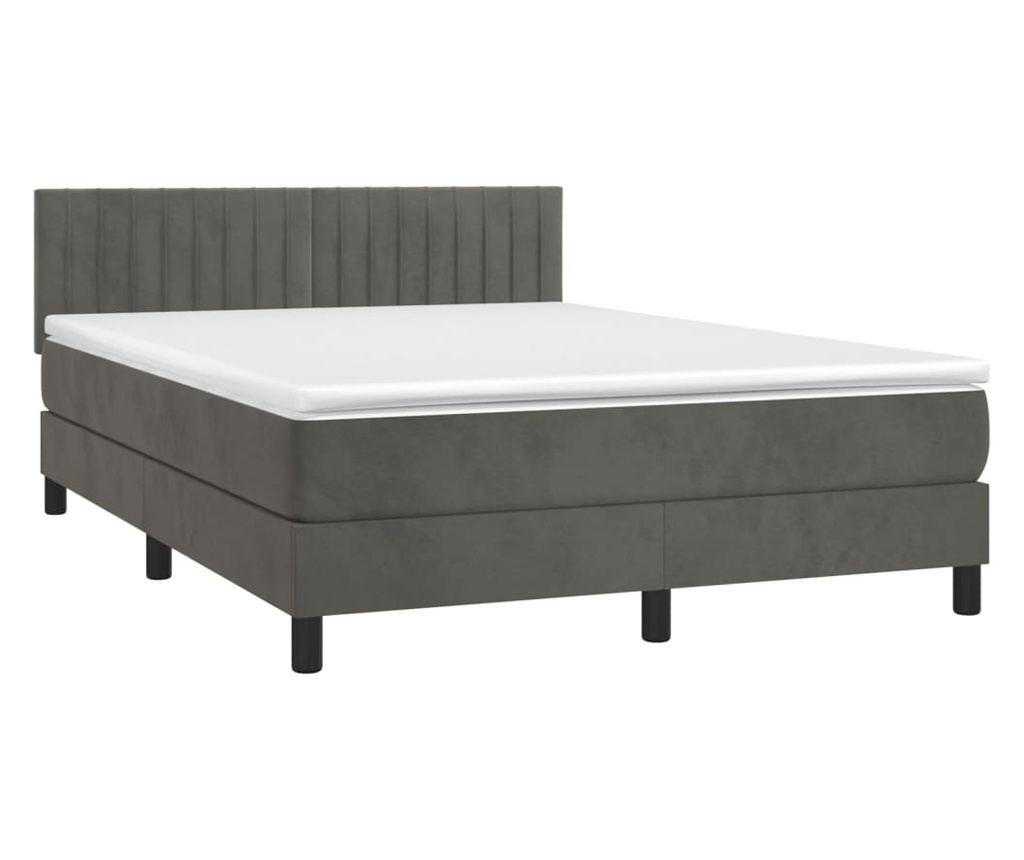 Легло с пружини, матрак и LED, тъмносиво, 140x190 см, кадифе - 3