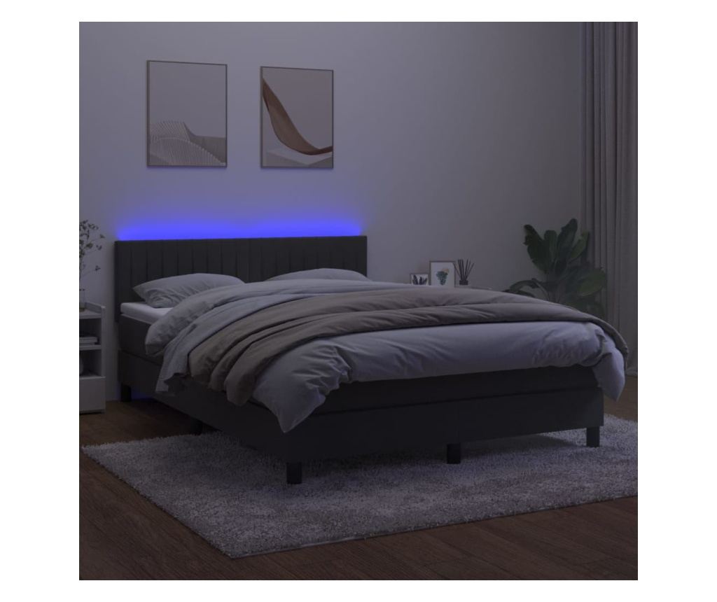 Легло с пружини, матрак и LED, тъмносиво, 140x190 см, кадифе - 4