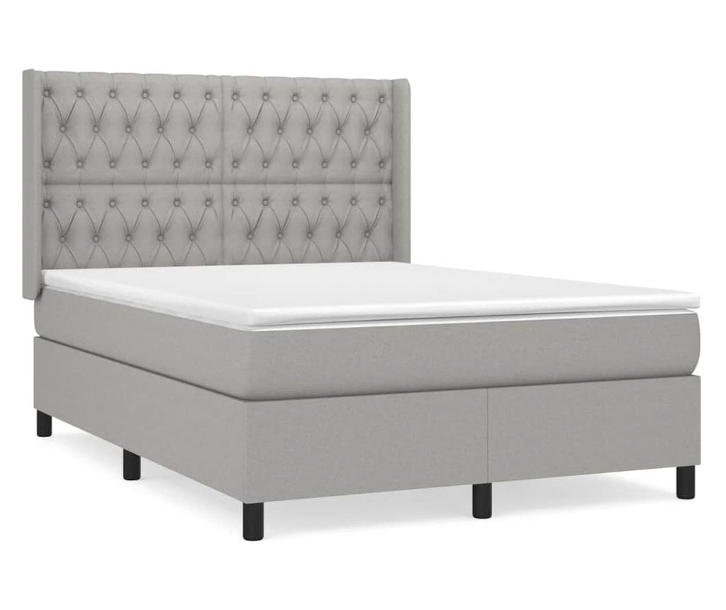 Боксспринг легло с матрак, светлосив, 140x190 см, текстил - 2