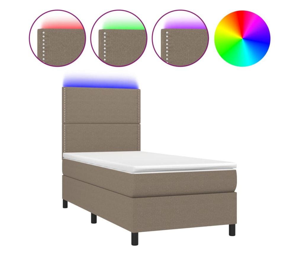 Рамка за легло с матрак и LED, таупе, 100x200 см, текстил - 2