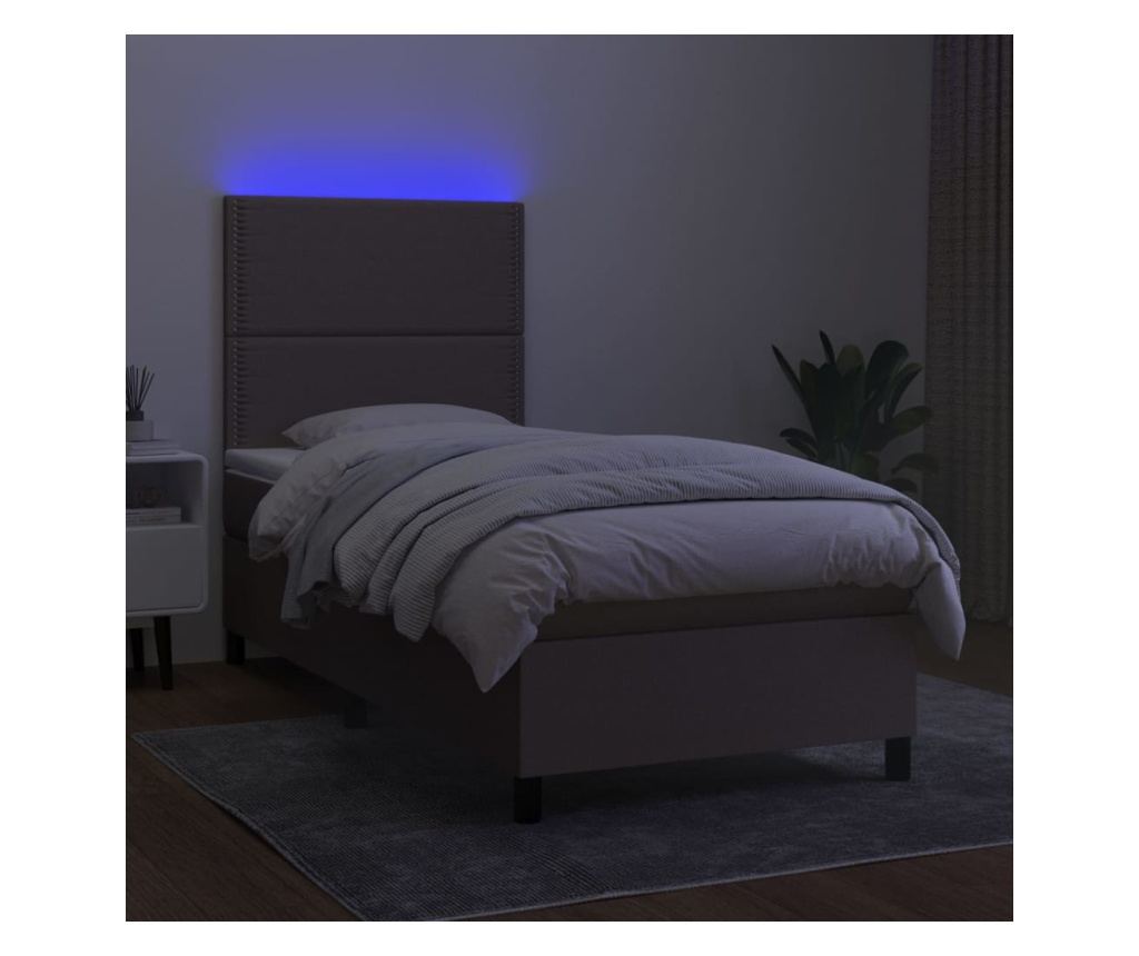 Рамка за легло с матрак и LED, таупе, 100x200 см, текстил - 4