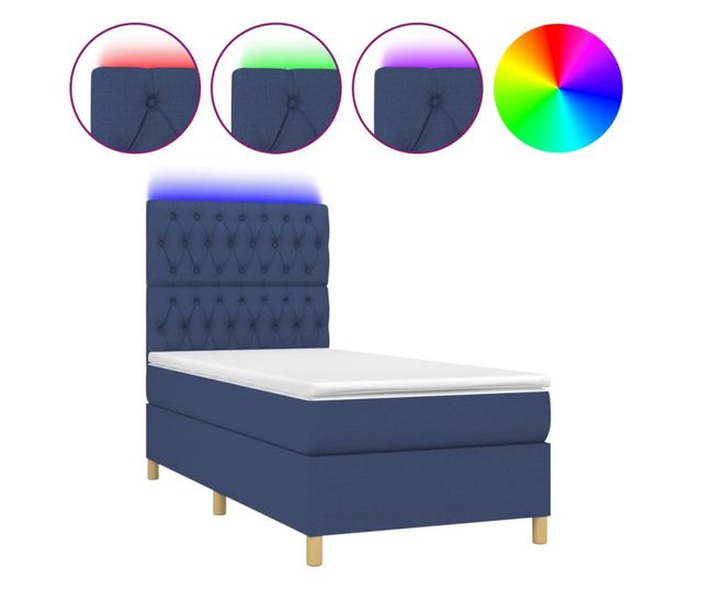 Пружинно легло с матрак и LED, синьо, 120x200 см, текстил