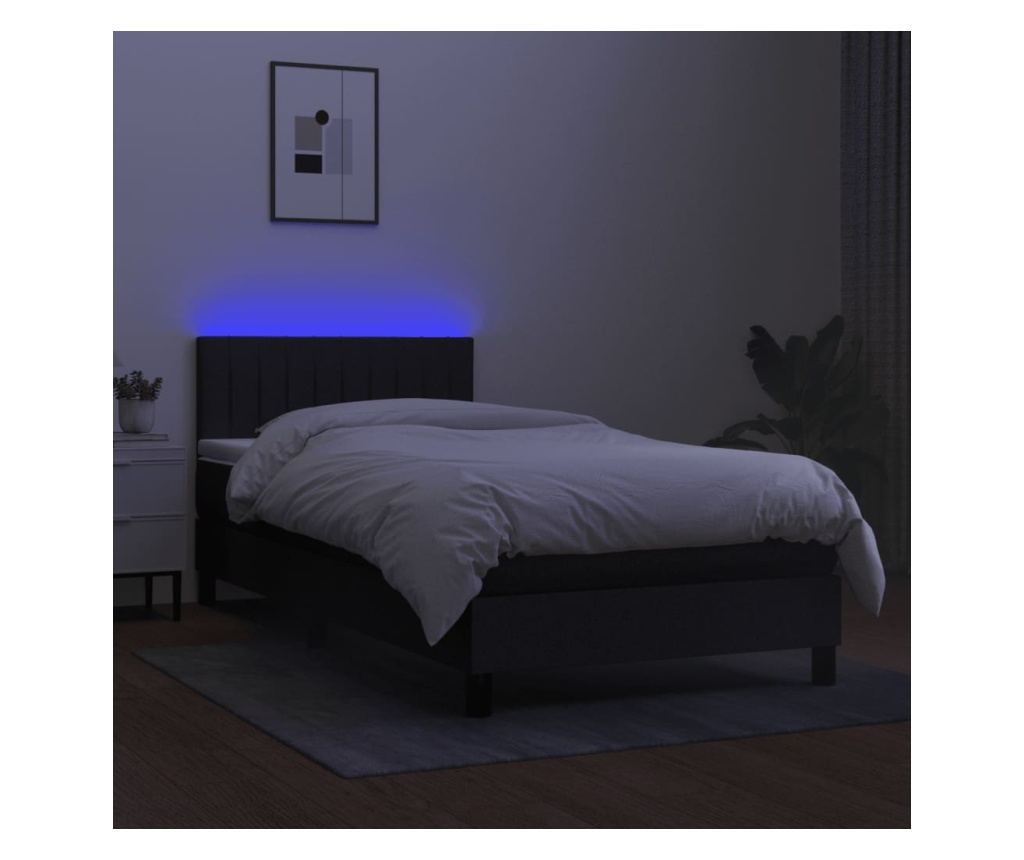 Легло с пружини, матрак и LED, черно, 100x200 см, текстил - 4
