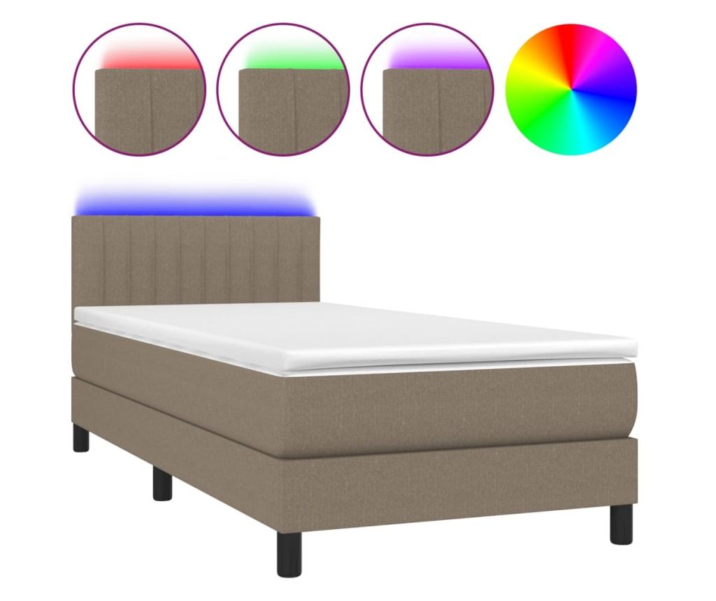 Рамка за легло с матрак и LED, тъмносиво, 100x200 см, текстил - 2