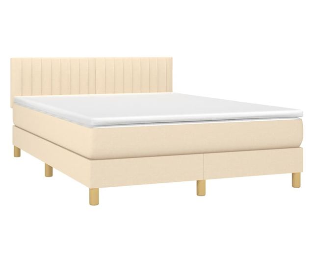 Пружинен легло с матрак и LED, кремаво, 140x200 см, текстил