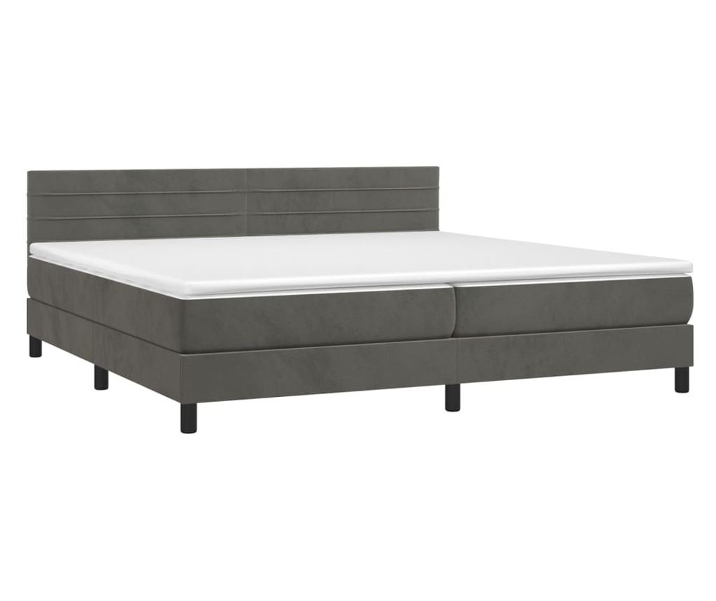 Легло с пружини, матрак и LED, тъмносиво, 200x200 см, кадифе - 3