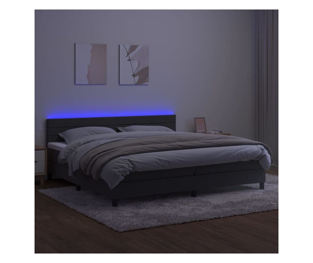 Легло с пружини, матрак и LED, тъмносиво, 200x200 см, кадифе - 4