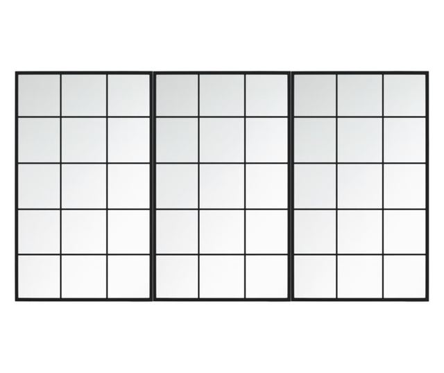 Стенни огледала, 3 бр., Черни, 100x60 см, Метал