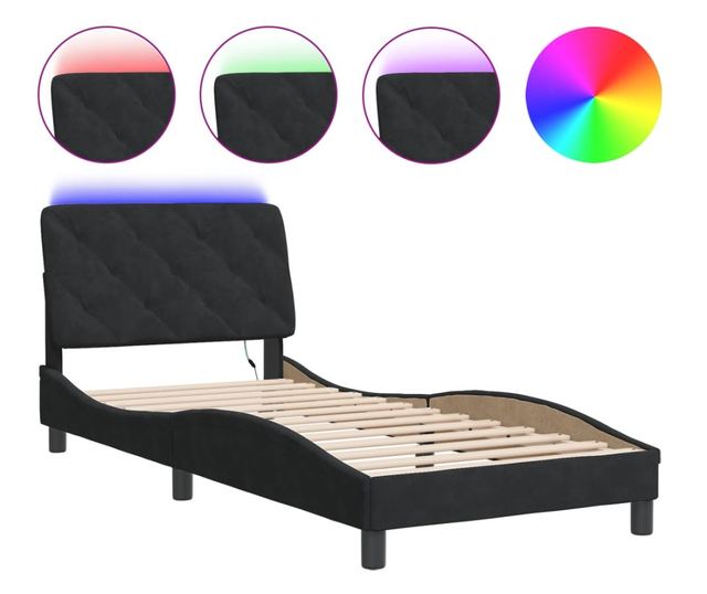Рамка за легло с LED осветление, черна, 90x190 см, кадифе