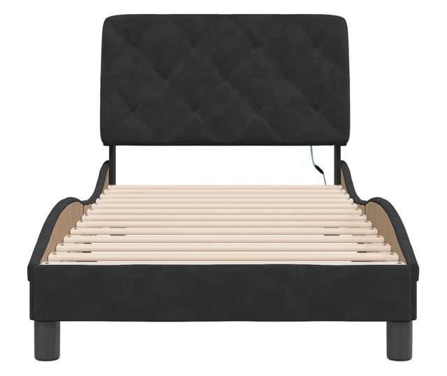 Рамка за легло с LED осветление, черна, 90x190 см, кадифе