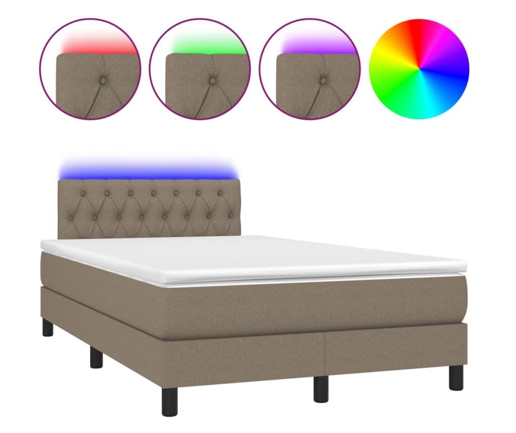 Рамка за легло с пружинен матрак и LED, сиво таупе, 120x200 см, текстил - 2