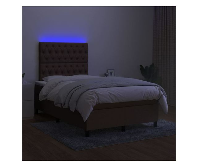 Легло с пружини, матрак и LED, тъмнокафяво, 120x200 см, текстил