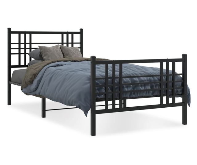 fekete fém ágykeret fej- és lábtámlával 107 x 203 cm