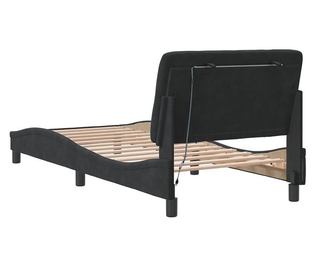Рамка за легло с LED осветление, черна, 90x190 см, кадифе