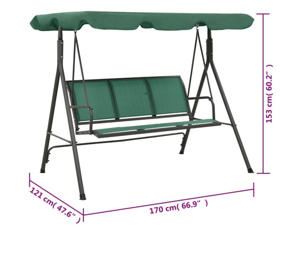 Градинска люлка, зелена, 170 см, текстилен и стоманен - 7